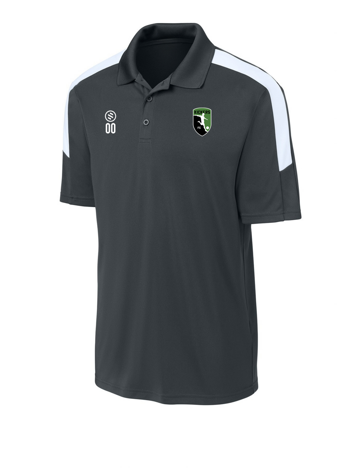 Kickers FC Coaches - Performance Stripe Polo - Men's - Iron Grey/ White
