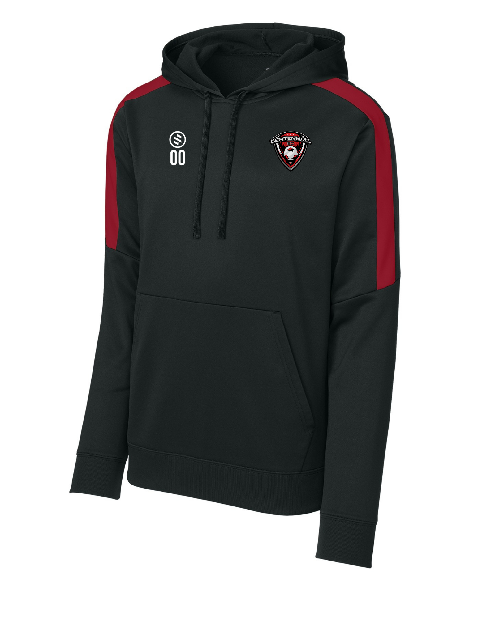 Centennial SC Coaches - Performance Stripe Hoodie - Adult - Black/ Deep Red